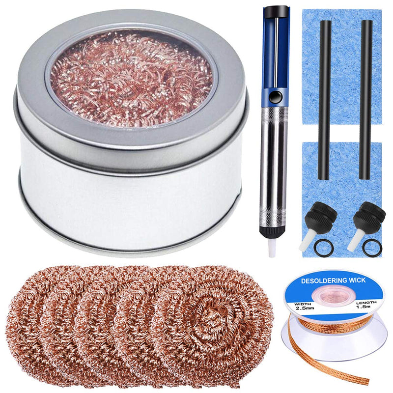 Youmile Soldering Tip Cleaner Kit Soldering Iron Tip Cleaner with 5 Piece Brass Ball Wire, Desoldering Pump, 2 Piece Replacement Nozzle, 2 Hour Heat Resistance Hose, 2 Hour Sponge 14 Pieces