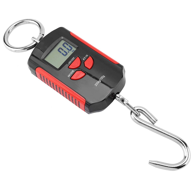 Electronic Scale with Hook, 200kg Portable Digital LCD Display with Backlight kg/lb/jin Crane Scale, Durable Multi-Purpose Electronic Scale for Fish Hunting (Red Frame)