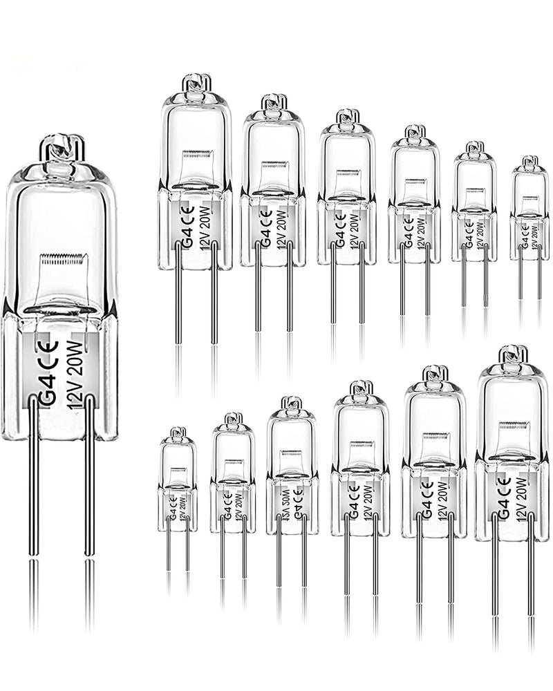 Jaenmsa Pack of 12 G4 Halogen Light Bulbs 20W 12V 2800K 2 Pin Clear Capsule Lamps for Extractor Hoods Kitchen Living Room Bedroom Warm White G4-20w-12V-12 Pack