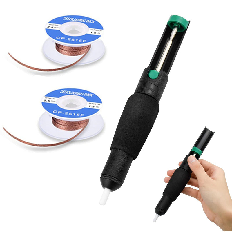 Snowtain desoldering pump set, 1 desoldering pump 2 desoldering wire, desoldering pump and solder wick kit, solder suction vacuum pump solder removal tool for removing solder desoldering suction pump high absorbency