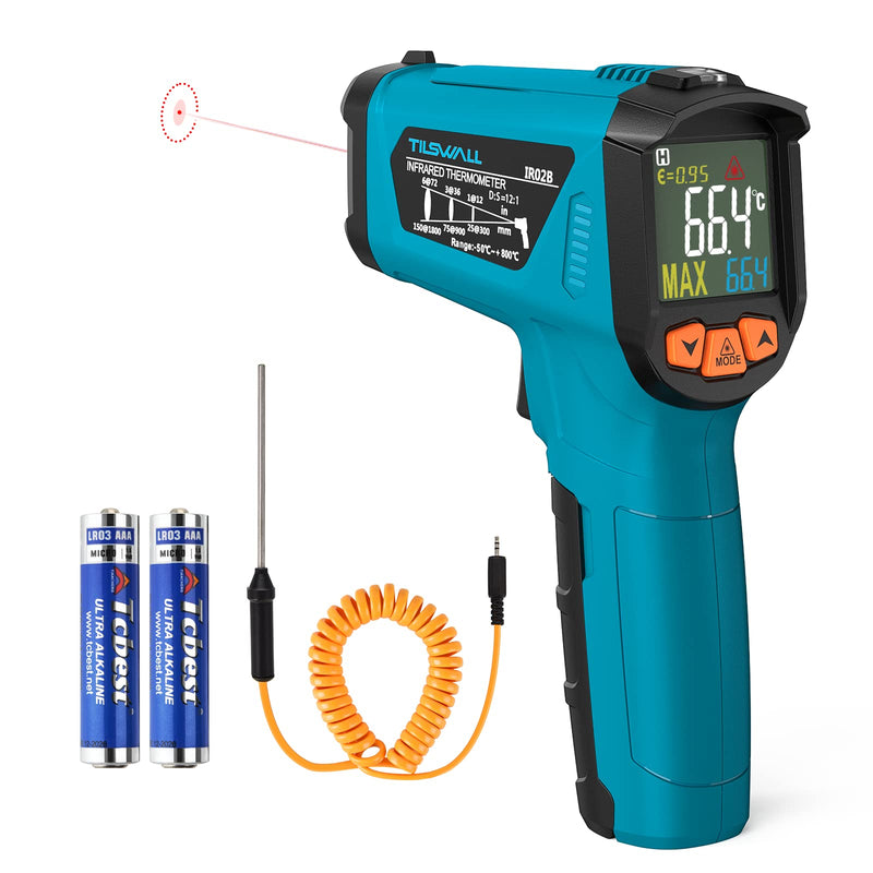 Infrared Thermometer (not for humans) -50°C to 800°C Tilswall IR Digital Laser Temperature Meter with Thermometer Cooking LCD Display, Alarm for High/Low Temperature Cooking Barbecue