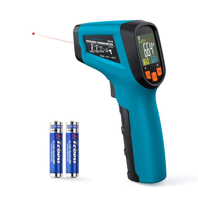Infrared Thermometer（not for humans）-50°C to 600°C Tilswall Grill IR Laser Digital Thermometer Kitchen Temperature Gauge with LCD Display for Cooking/Barbecue/Freezer/Industry Blue-L
