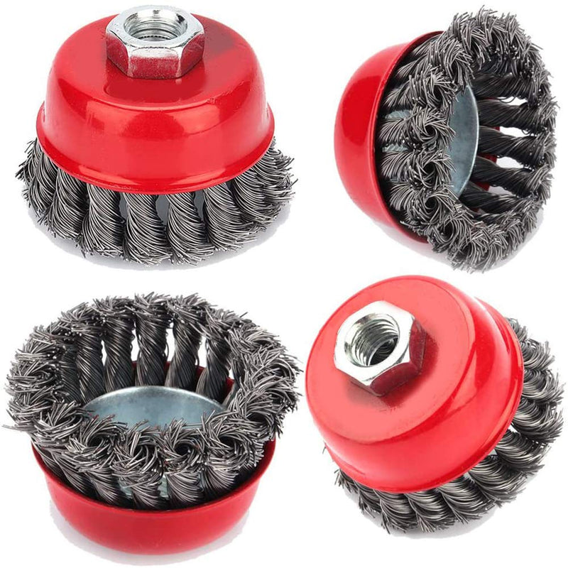 Grinding brush angle grinder, wire brush angle grinder 4 pieces cup brush M14 3in angle grinder wire brush for angle grinder cup brush braided wire Ø 75 mm, wire thickness 0.5 mm