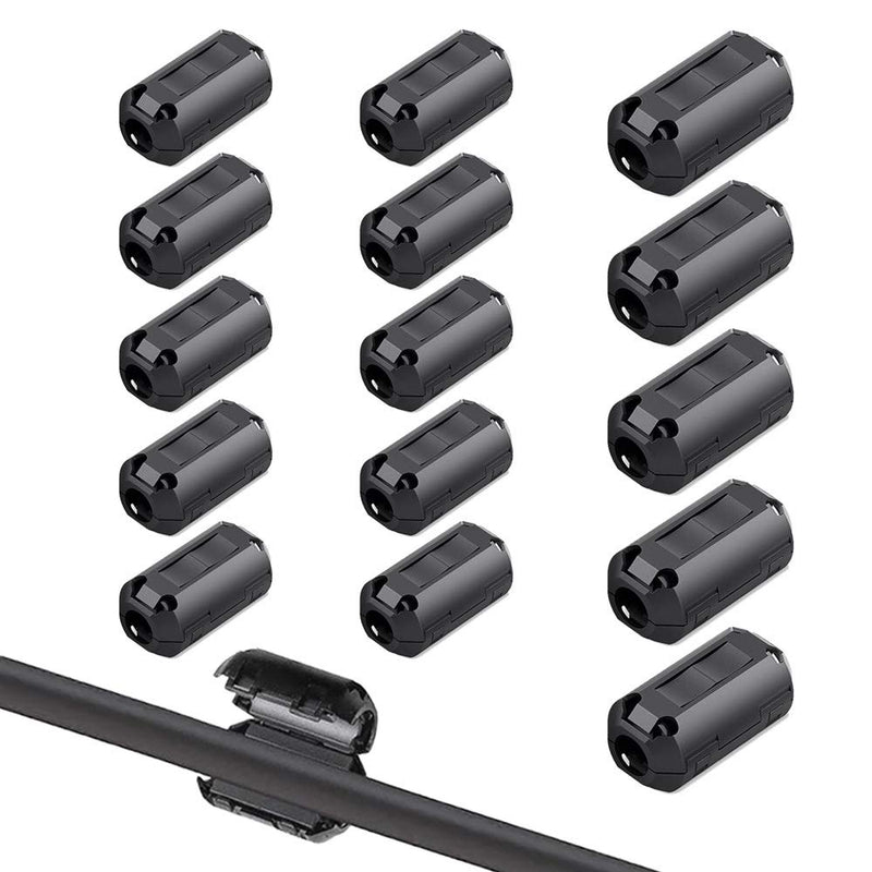 QitinDasen 15 pieces black ferrite ring core cable clip set, ferrite ring core, RFI EMI noise reduction, EMI interference filter, ferrite filter, folding ferrite ferrite core cable clamp (3.5 mm, 5 mm, 7 mm).