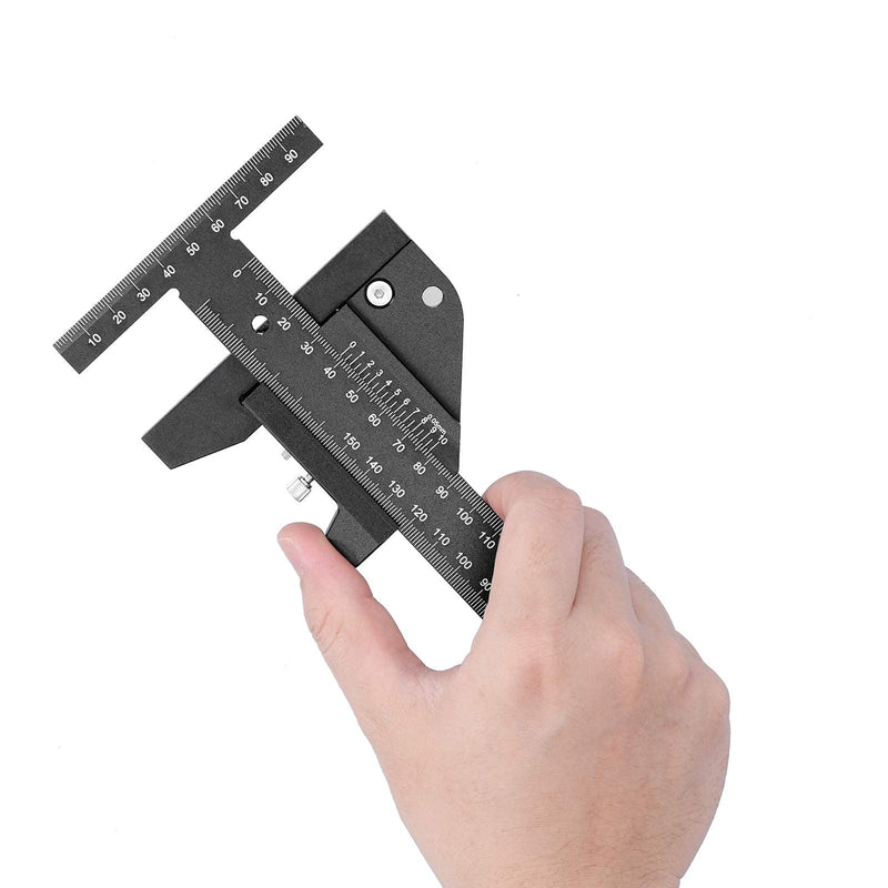 Fafeicy 0~210mm T-type ruler with 0.05mm accuracy, aluminum alloy multifunctional wooden ruler, with two vertical end scales, for multifunctional line drawing and measurement