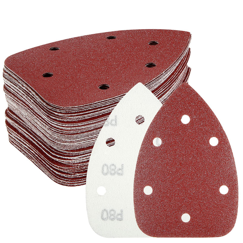 Delta sander sandpaper triangle sander 60 pieces, HYCHIKA 6 hole sandpaper (140*140*100mm) grit 60/80/100/120/180/240 Velcro sanding triangles sandpaper for delta sander/multi-sander