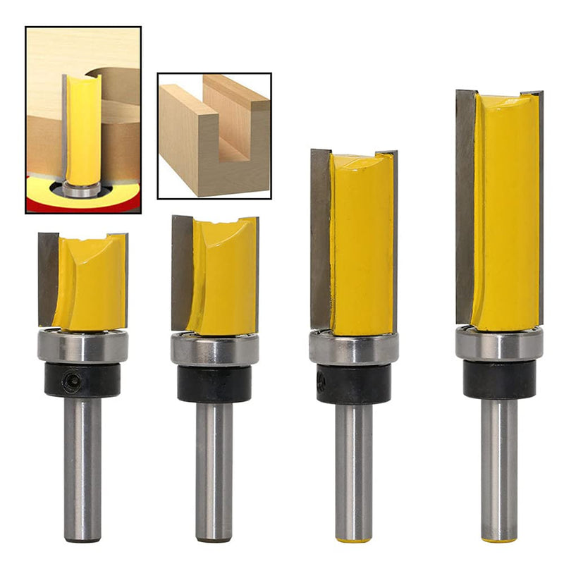 ASNOMY 4pcs flush cutter with 8 mm shaft, copy router, groove cutter, rod cutter, made of steel, wood cutter, professional cutter, woodworking cutting tool, wood cutter router bit
