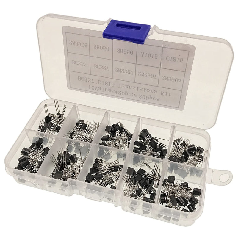 JZK 200 PCS Bipolar BJT Transistors Assortment Kit, 10 Values PNP NPN Power Transistors Set, BC337 BC327 2N2222 2N2907 2N3904 2N3906 S8050 S8550 A1015 C1815