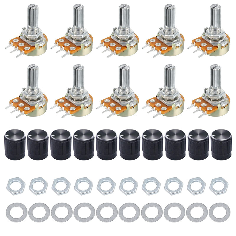 10Pcs Rotary Potentiometer Joystick 10K Potentiometer Set Linear Taper Potentiometer Rotary Potentiometer with Nuts and Washers Rotary Encoder Lewttyer