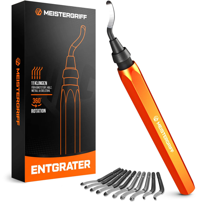 MEISTERGRIFF® deburrer [incl. 11 blades] for plastic (also 3D printing), metal, stainless steel - hand deburrer including 11 blades