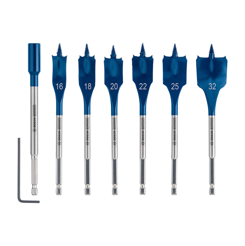 Bosch Accessories 7x Expert SelfCut Speed flat milling drill set (for soft wood, coarse chipboard, Ø 16-32 mm, impact drill accessories) New version