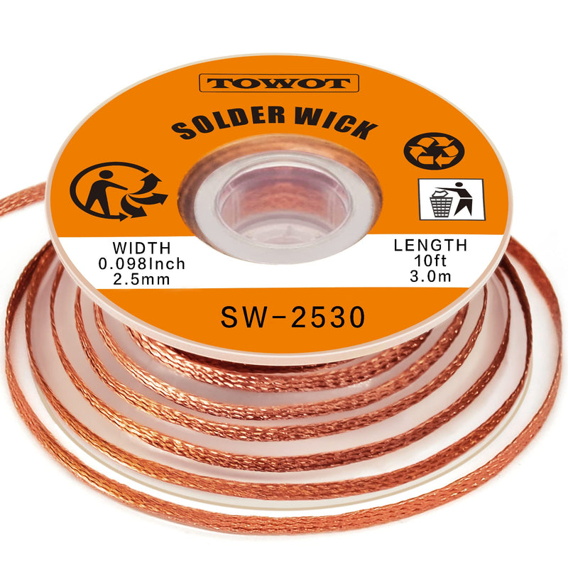 TOWOT desoldering braid, desoldering wick for removing solder and disassembling electrical components, no-clean desoldering braid (2.5mm 3.0m) 2.5mm