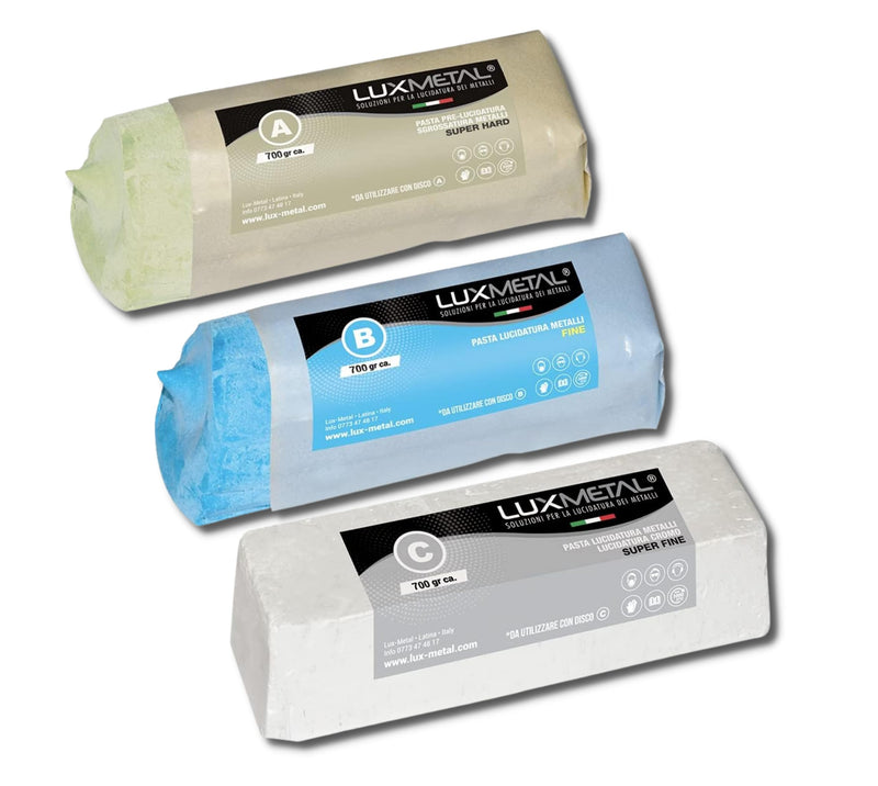 Lux Metal 3 polishing paste 700 g (ABC) fine medium coarse grinding paste for a reflective shine on stainless steel, aluminum, iron, brass, chrome, wood, marble and other metals. Perfect for polishing knives