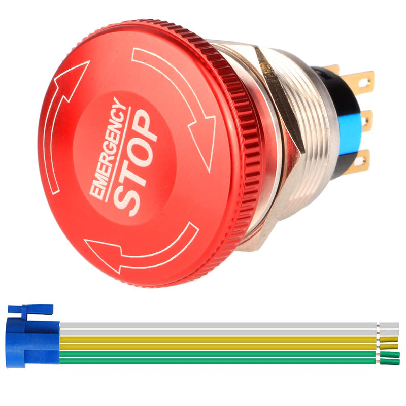 Gebildet 22mm Stainless Steel Metal Locking Emergency Stop Push Button Switch 12-220V 3A 2NO 2NC with Metal 2NO/2NC Connector Plug