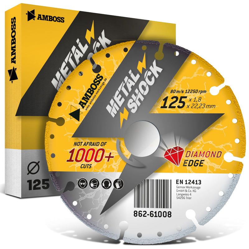 AMBOSS METAL SHOCK - diamond cutting disc 125 x 1.8 x 22.23 mm - suitable for metal/steel/stainless steel - suitable for angle grinders Ø 125mm x 22.2mm (metal shock)