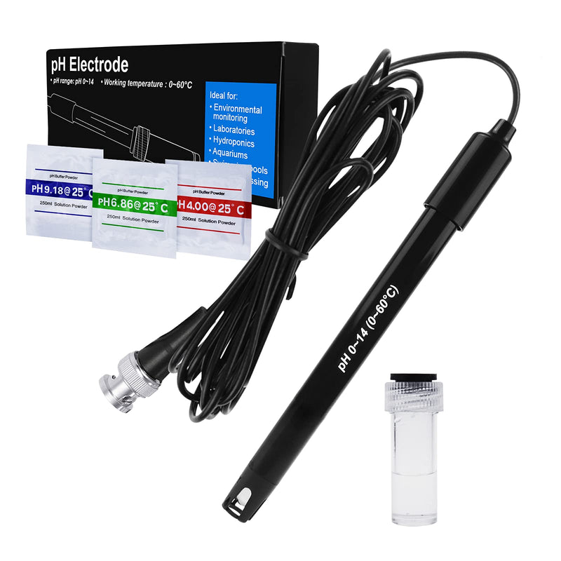 High accuracy pH electrode with calibration powder, 0-14 pH probe with BNC connector & 300cm cable for wide application