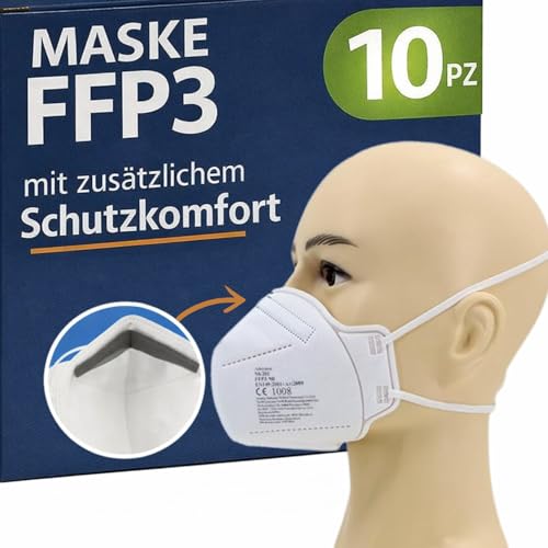 FFP3 Mouth and Nose Protection Mask with EC Certification, 5-Layer Mask without Valve, Dust and Particulate Protection Mask, Medical Protective Mask with High BFE Filter Efficiency ≥ 99, 10 Respirator Masks