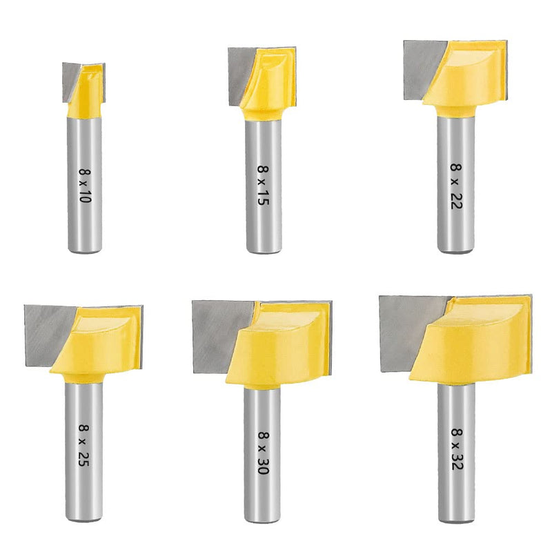 Groove cutter HM set 6 pieces. Diameter 8 mm shaft floor cleaning cutter 10/15/22/25/30/32 mm slot cutter wood cutter face cutter carbide basic cutting edge