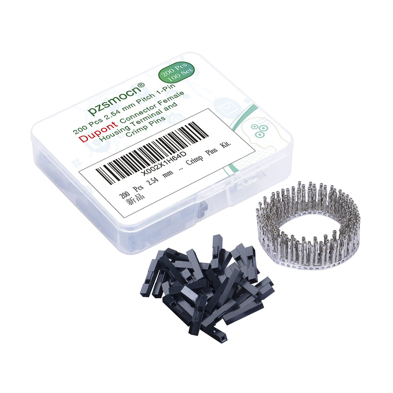 Pzsmocn 100 sets Dupont 2.54 mm pitch 1-pin plug adapter cable connector accessories. 200 pieces 2.54 mm pitch Dupont 1-pin plug housing female socket terminal, crimping pins kit. 1-Pin Female Single Row