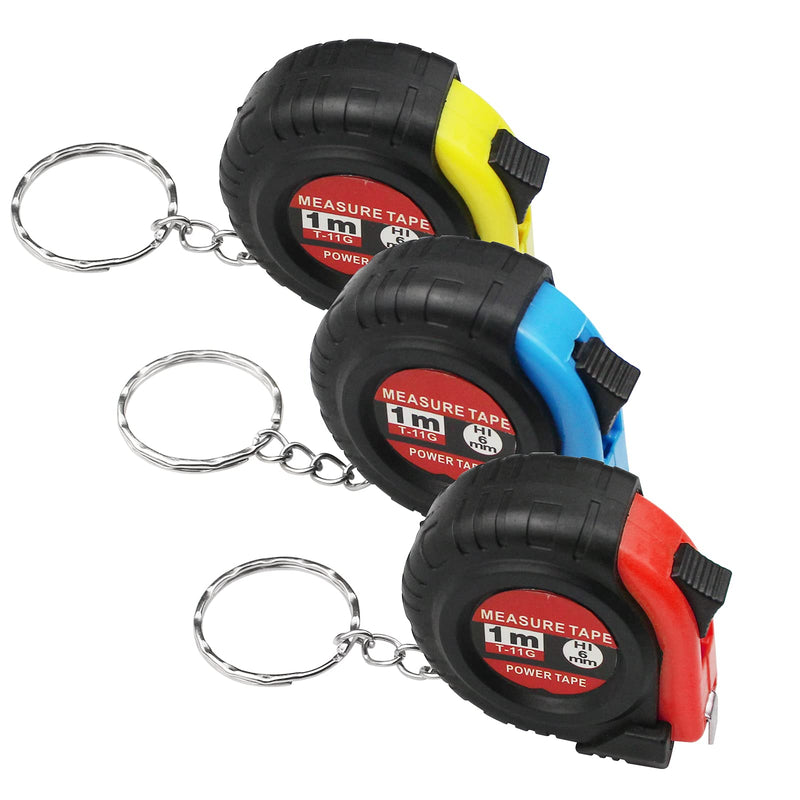 hocadon Pack of 3 Retractable Tape Measures 3FT/1M, Small Tape Measure with Key Ring, Mini Tape Measure with Metric and Inch Scale (3 Colors)