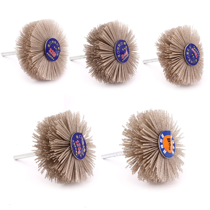 Yuhtech Disc Brush Nylon, 5 Pieces 5 Size Abrasive Nylon Wheel Brush 80Grit 120Grit 180Grit 240Grit 320Grit Nylon Disc Brush with 6mm Shaft Woodworking Polishing Grindering Wheel