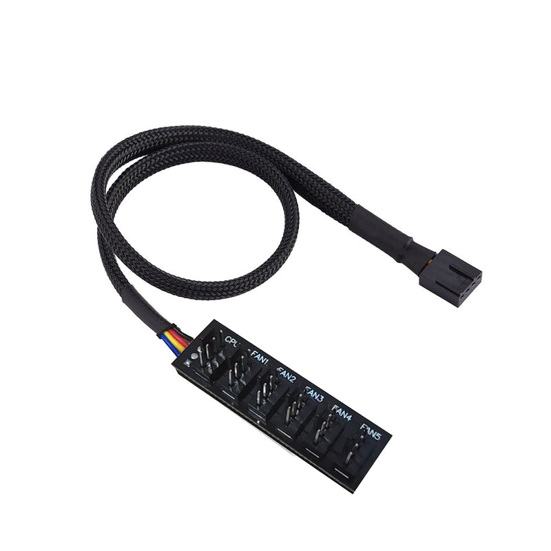 GeekerChip PWM Fan Hub, Hub for 4-Pin PWM Fans, 6-Way Fans, Black, Braided, Power Cable for Fans, CPU/Housing Adapter for Multiple Power Connector Fans 6 Way