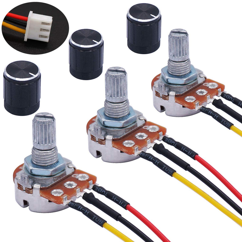 Taiss Pack of 3 1K Ohm Linear Taper Rotary Potentiometer WH148 B1K 3 Pin with XH2.54-3P Connection Cable + Black Button Cover Cap 148-1k-BKL