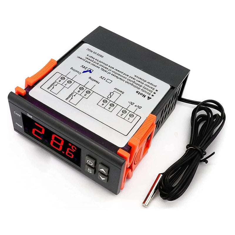 RUIZHI Digital Temperature Controller DC 24V 10A Digital Thermostat with Temperature Sensor Probe for Aquarium