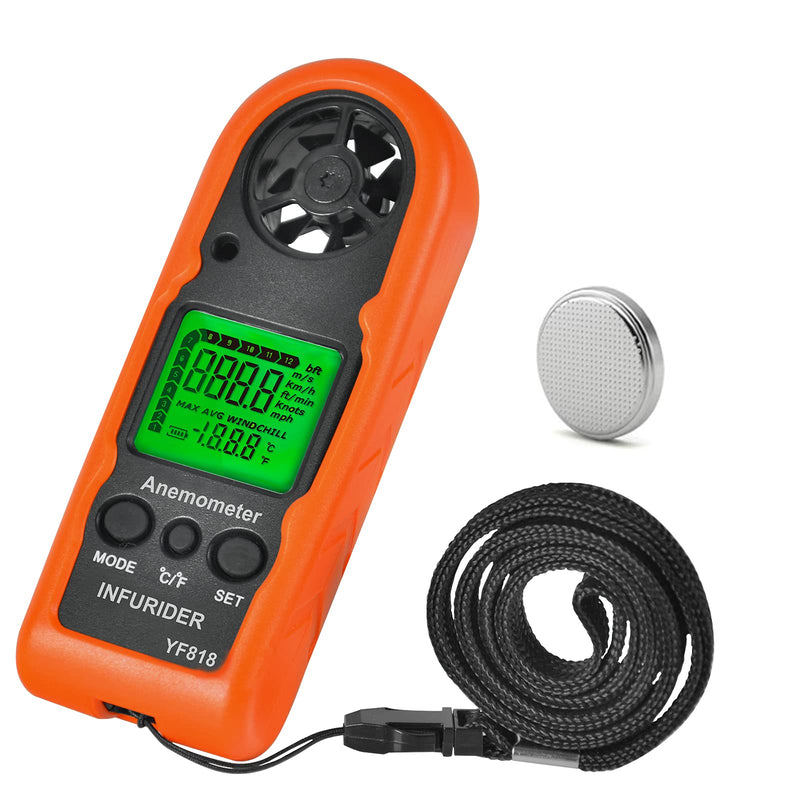 Anemometer Hand Wind Gauge, INFURIDER YF818 Digital Anemometer Accurate Measurement of Wind Speed & Temperature, Wind Speed Meter Gauge Wind Speed Meter with Backlight MAX/AVG