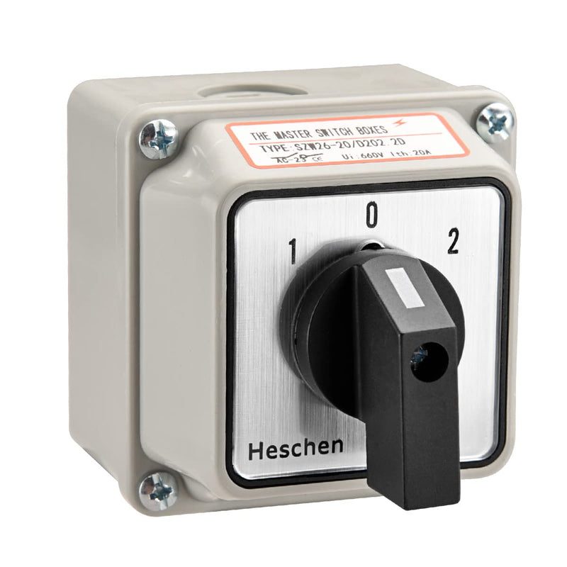 Heschen universal rotary switch, SZW26-20/D202.2D, 660V 20A, ON-OFF-ON 3 positions, 2 phases, 8 terminals, with main switch external box (standard box) standard box