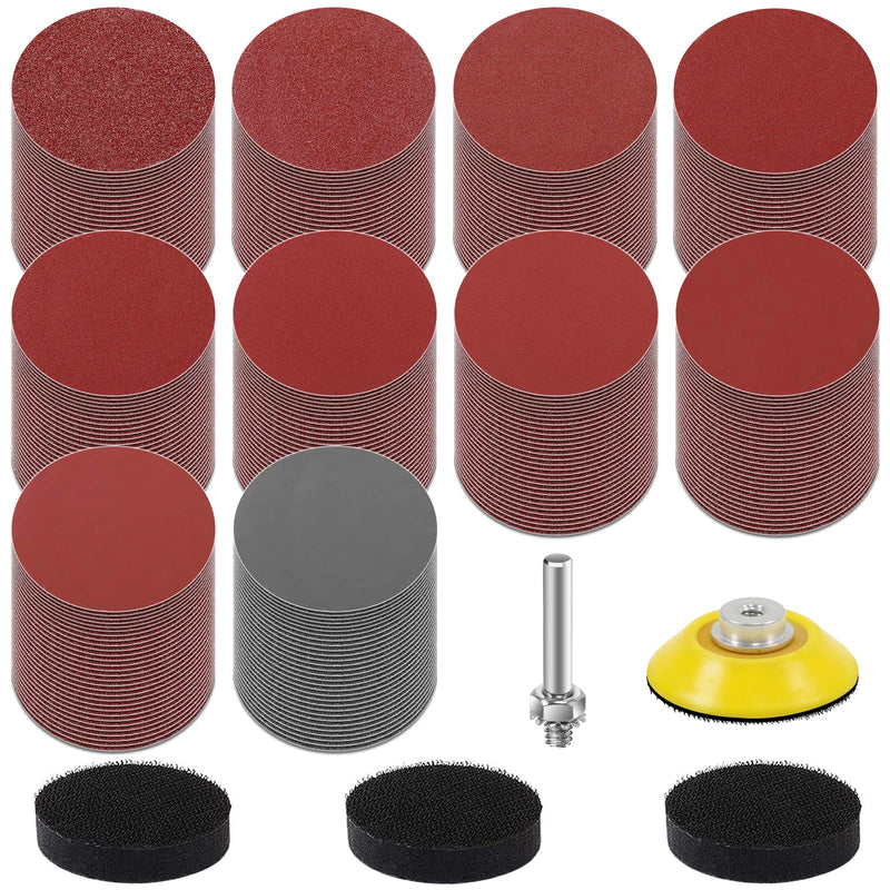KONGMING 300 pieces sandpaper Velcro 2 inch 50 mm grit 80/120/180/240/320/400/600/1000/2000/3000 sanding discs pad kit polishing pad adapter
