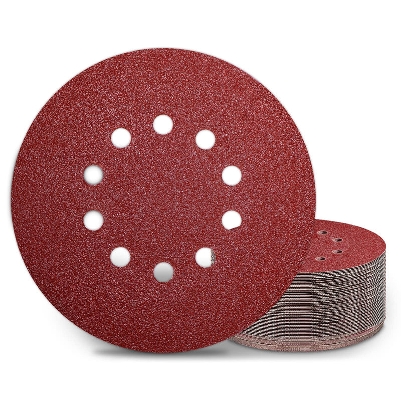 KONGMING Pack of 25 sandpaper 225 mm Velcro sanding discs 225 mm grit P40 10 holes in red for drywall sander eccentric sander sanding giraffe 40 25.0