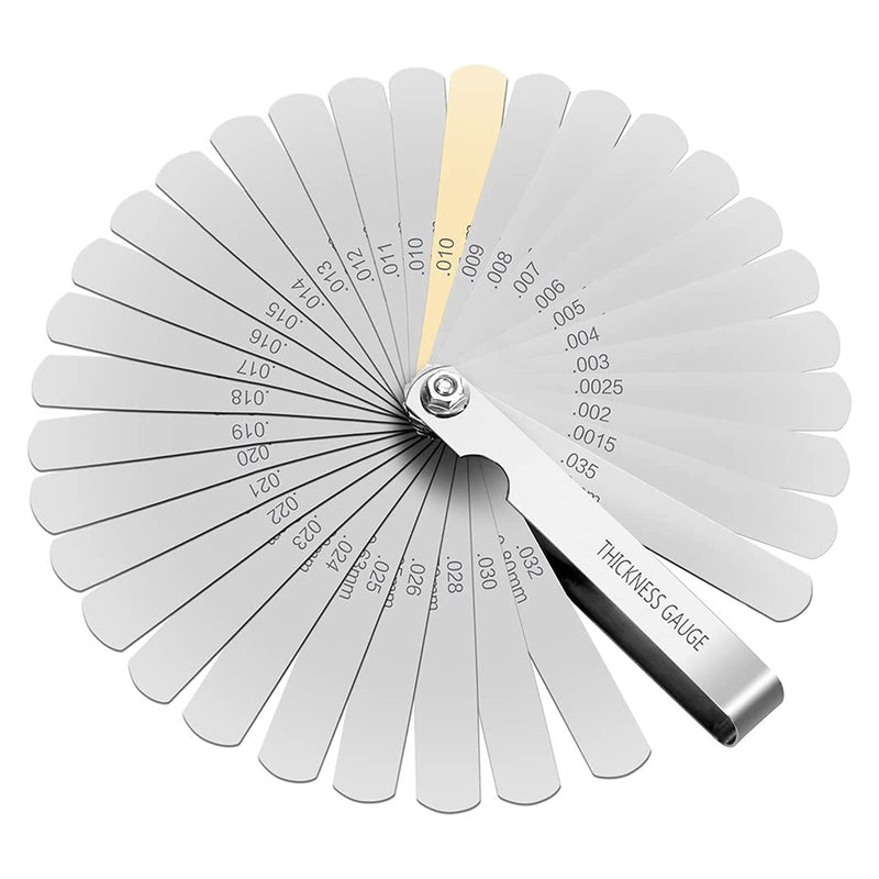 XTVTX 32 blade feeler gauges, valve gauge, distance gauge, high-precision feeler gauge stainless steel with dual marked metric and imperial gap measuring tool.