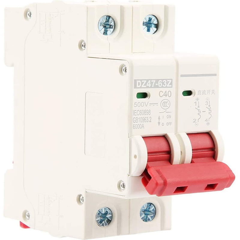 DC circuit breaker, DC circuit breaker DZ47-63Z-2P 500V 40A for photovoltaic systems, thermal-magnetic tripping, 35 mm DIN rail mounting, PV circuit breaker, solar system circuit breaker 2P 500V