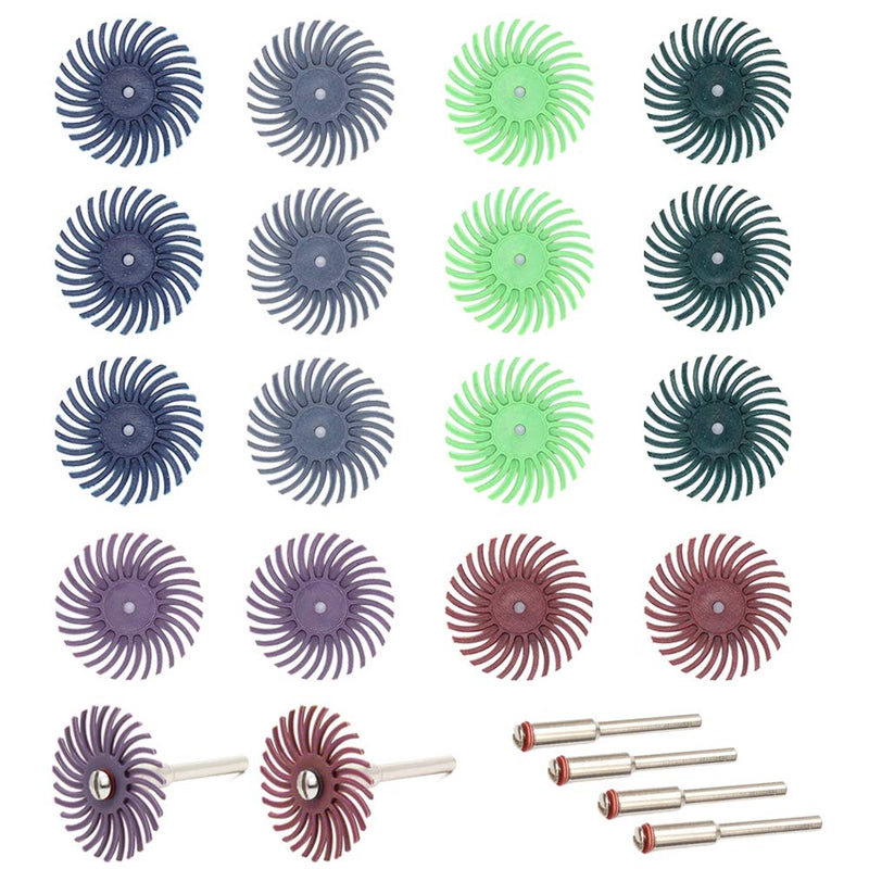 Mesee 18 pieces 25 mm mixed grit detail sanding brush set, sanding brush gap polishing disc assortment kit, radial bristle disc set for rotating tools, deburring polishing, 80/120/220/400/600/1000