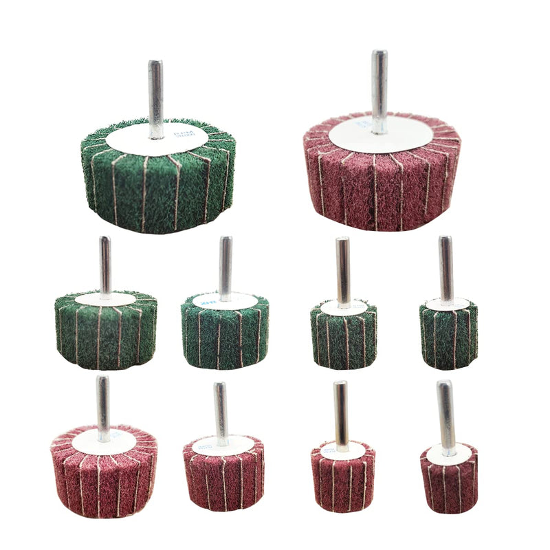 FEIHU 10 piece sanding mop set/flap sander/lamella sander. Non-woven abrasive polishing discs, polishing metal, wood, stainless steel. Shaft diameter: 6 mm