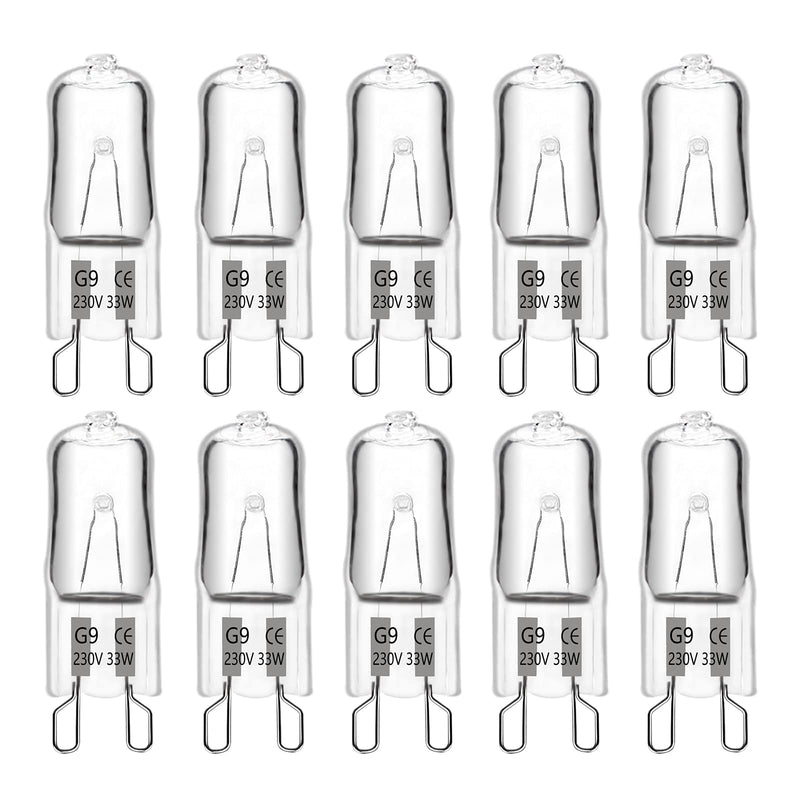 Halogen bulbs G9 33W 230V, 2700K warm white 460lm dimmable, G9 clear halogen plug-in bulbs for wall lamps, chandeliers, floor lamps, 10 pieces 33.0 watts