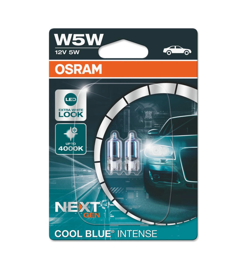 OSRAM COOL BLUE INTENSE W5W, up to 4,000 K, halogen signal lamp, double blister (2 lamps), 2825CBN-02B double blister