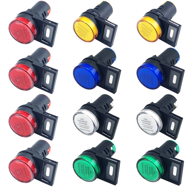 12pcs AC 220V indicator lights LED power indicator with 12pcs characters, red/blue/yellow/green/white, flush panel mount 7/8" 22mm