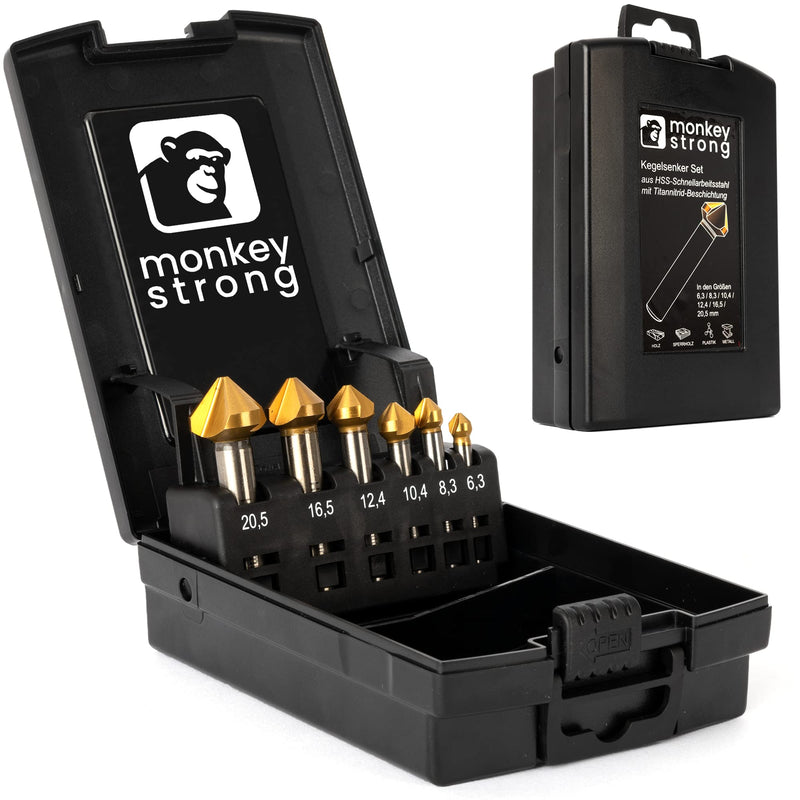 monkeystrong countersink 90° Ø 6.3-20.5 mm made of HSS steel - really sharp - countersink and deburrer set for wood, metal and plastic in a practical TIN storage box