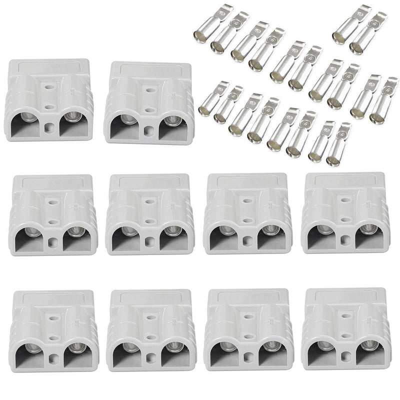 Bohaner 10 x Anderson Plug 50A Battery Connector, Plug Cable Terminal, 600V 50Amp Quick Connection Plug for Anderson Forklift Caravan Trailer Gray