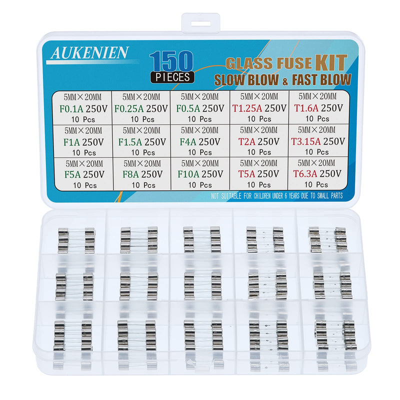 AUKENIEN 15 value glass fuse mixed assortment set 250 V 5