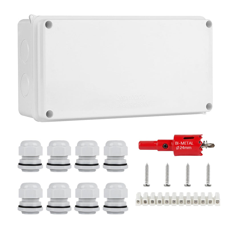 DAMORON junction box IP65 waterproof, surface-mounted junction box, Ø12-15 mm, ABS junction box large, flush-mounted junction box for wet rooms Floor, distribution box white (200x100x70mm) white