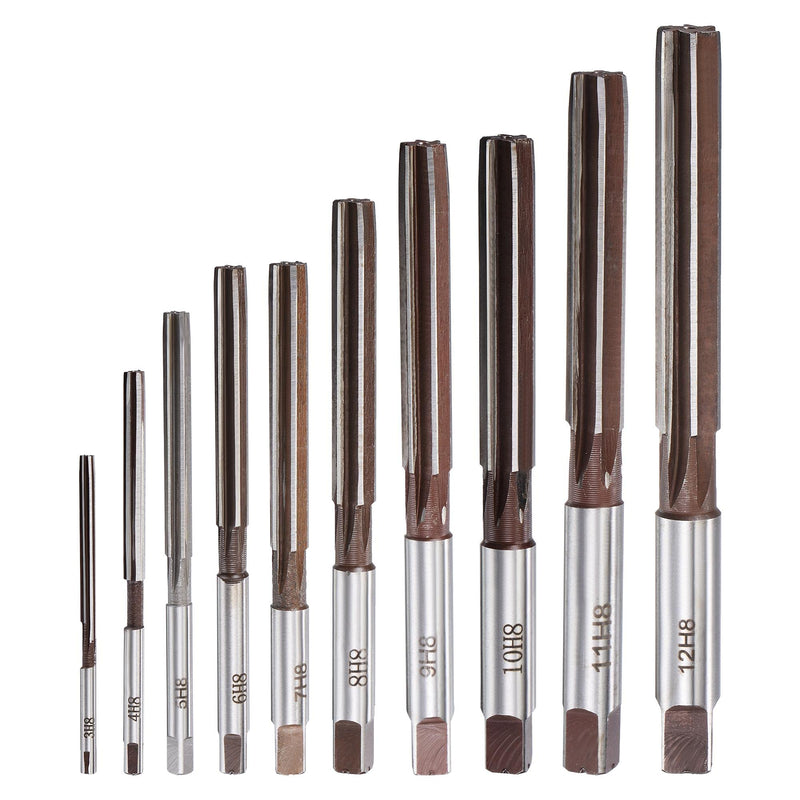 sourcing map 10pcs hand reamer set H8 6 grooves straight shank milling cutter 3/4/5/6/7/8/9/10/11/12mm