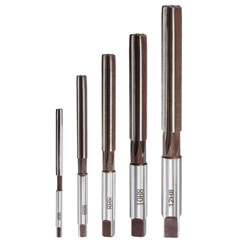 sourcing map 5pcs. 4/6/8/10/12mm H8 Carbon 6 Flute Straight Shank Milling Cutter Hand Reamer Set