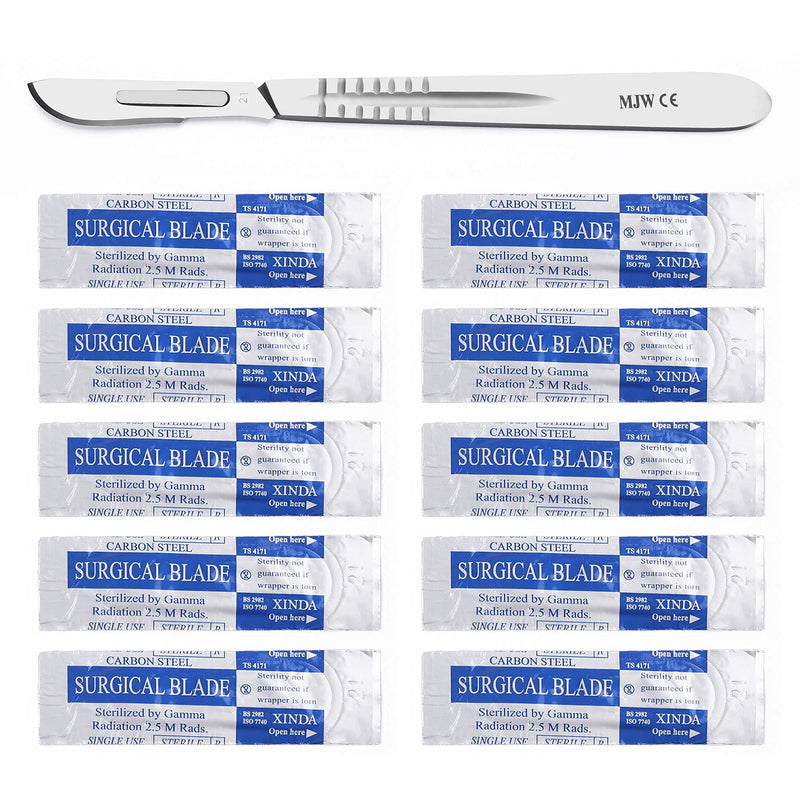 Pack of 10 scalpel blades figure 21 with carbon steel for scalpel holder No. 4 - replacement blades individually sterile packed
