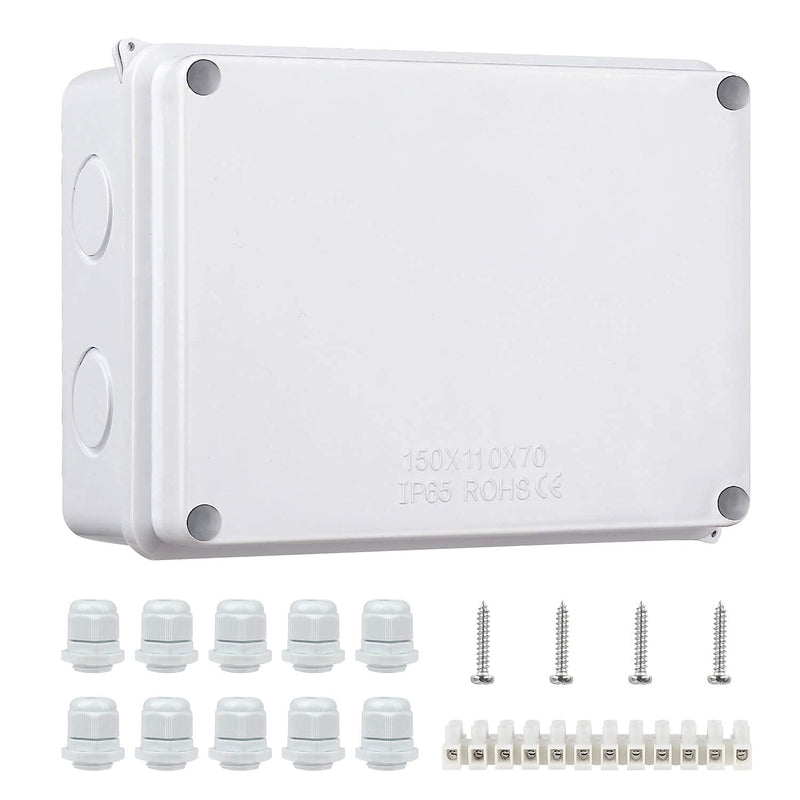 Aoyfuwell Junction box waterproof IP65, surface-mounted junction box, outdoor distribution box, electrical project boxes, ABS cable junction box for electrical junction box control - 150 x 110 x 70 mm