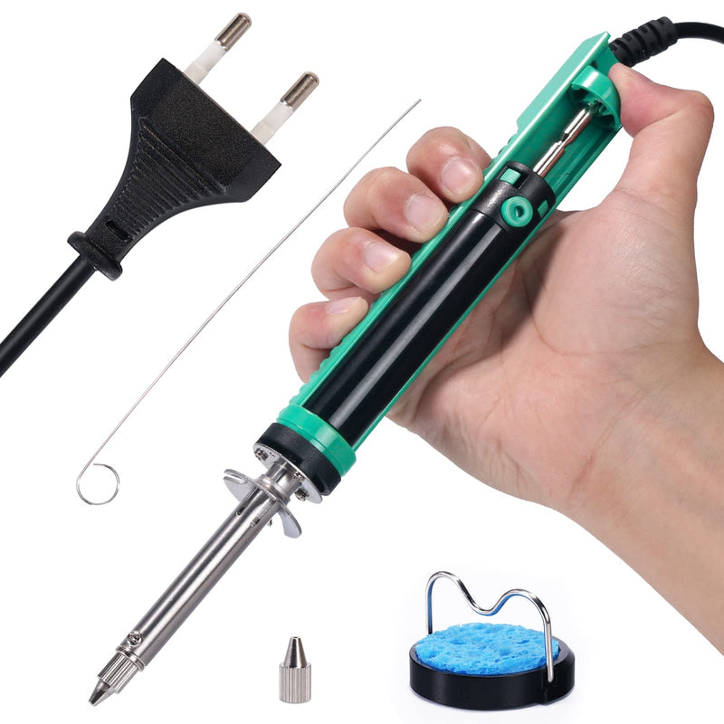 YIHUA 929D-V Electric Vacuum Desoldering Iron Soldering Iron Sucker Desoldering Pump with Shorter Charging Handle and Desoldering Nozzles 1.0mm 1.2mm for Through Hole Soldering (EU PLUG)