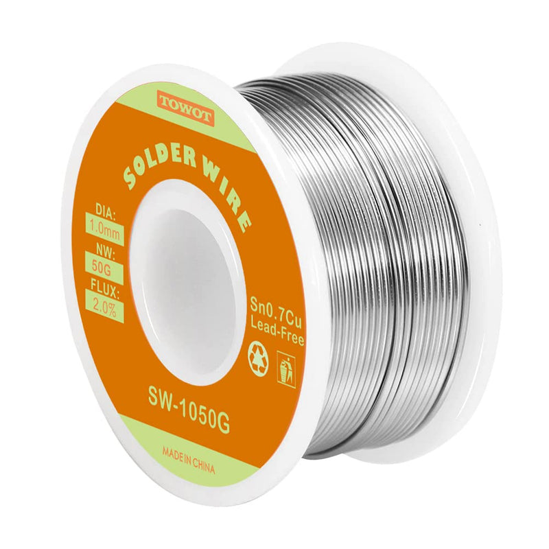 TOWOT soldering tin, lead-free soldering wire with rosin core, soldering tin electronics, silver wire soldering (Sn99.3% Cu0.7%/1.0mm,50g) 1.0mm,50g