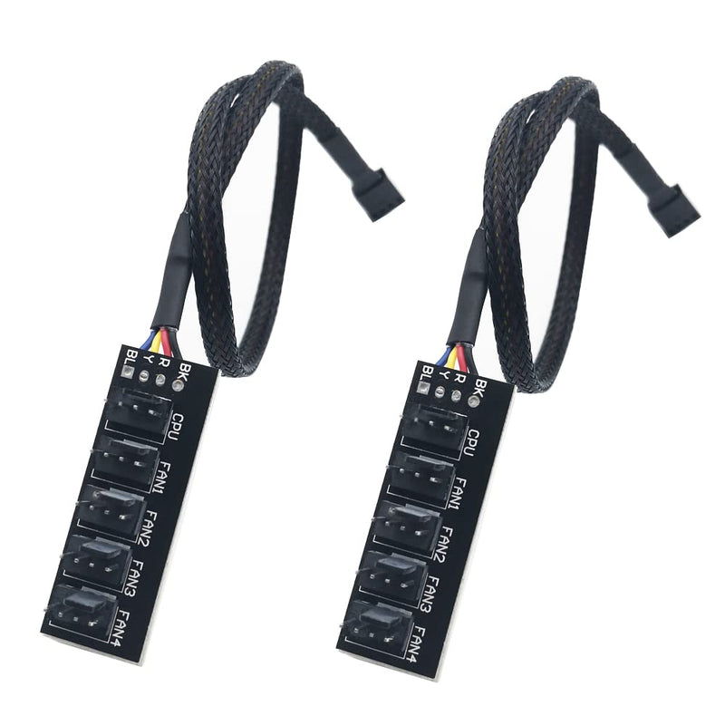 Fan hub, CTRICALVER 5 port 4-pin / 3-pin PWM fan splitter, suitable for computer PC fan cable (2 pieces) 5 port 4-pin PWM fan splitter*2 pieces